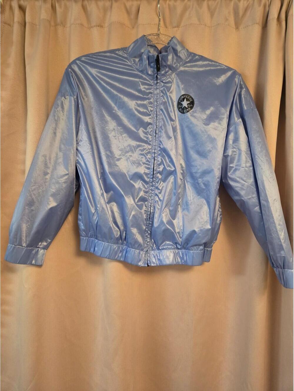 Y2K Shiny Converse Big Girls Blue Rain Jacket Sz L Lightweight Track Sports